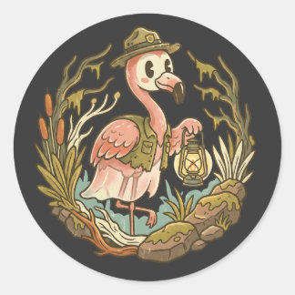 Vintage Spooky Swamp Flamingo Design Classic Round Sticker