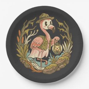 Vintage Spooky Swamp Flamingo Design Paper Plate