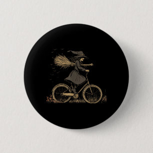 Vintage Spooky Witch Riding Bicycle Cycing Biking 6 Cm Round Badge