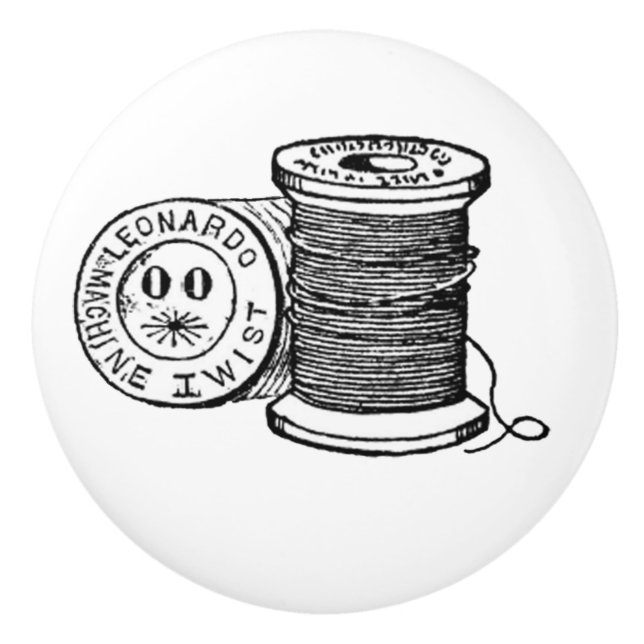 Vintage Spool of Thread Ceramic Knob (Front)