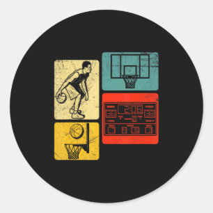 Vintage sport basketball player boys men retro classic round sticker