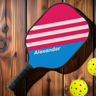 Vintage Sport Blue Crush Stripes with Name Pickleball Paddle
