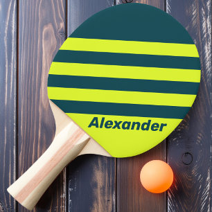 Vintage Sport HI VIS Yellow Stripes with Name Ping Pong Paddle