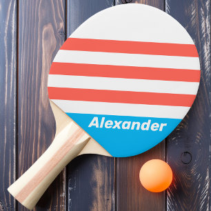 Vintage Sport Light Sky Blue Stripes with Name Ping Pong Paddle