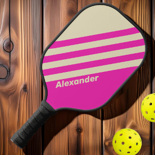 Vintage Sport Pink Stripes with Name Pickleball Paddle