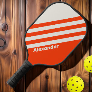Vintage Sport Sunset Orange Stripes with Name Pickleball Paddle