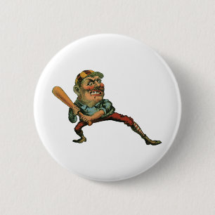 Vintage Sports, Angry Baseball Player Batter 6 Cm Round Badge