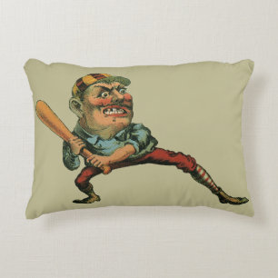 Vintage Sports, Angry Baseball Player Batter Decorative Cushion