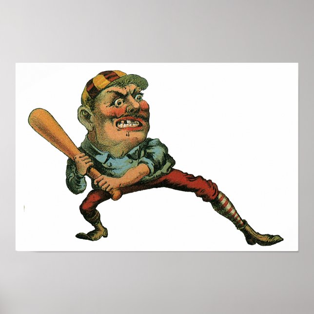 Vintage Sports, Angry Baseball Player Batter Poster (Front)