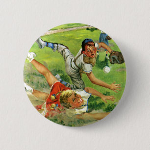 Vintage Sports Baseball, Children Teams Playing 6 Cm Round Badge