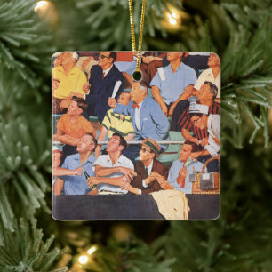 Vintage Sports Baseball Fans Watching a Game Ceramic Ornament