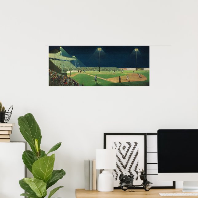 Vintage Sports, Baseball Game at Night Poster (Home Office)