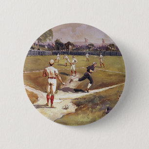 Vintage Sports Baseball Game by Henry Sandham 6 Cm Round Badge