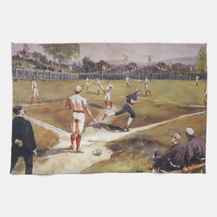 Vintage Sports Baseball Game by Henry Sandham Tea Towel