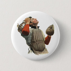 Vintage Sports Baseball Player, Catcher Look Up 6 Cm Round Badge