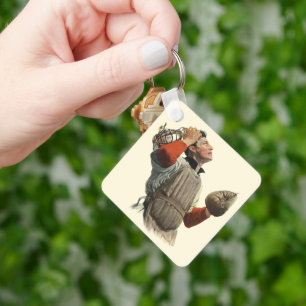 Vintage Sports Baseball Player, Catcher Look Up Key Ring