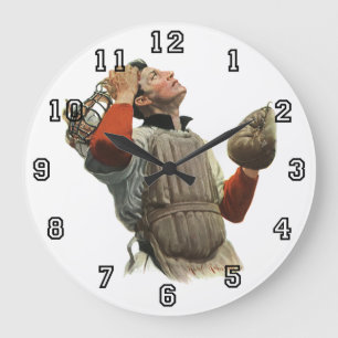 Vintage Sports Baseball Player, Catcher Look Up Large Clock
