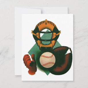 Vintage Sports Baseball Player, Catcher with Mitt