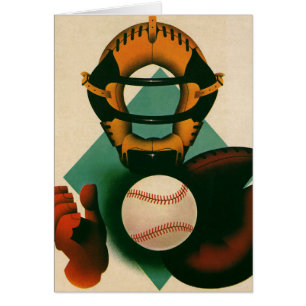 Vintage Sports Baseball Player, Catcher with Mitt