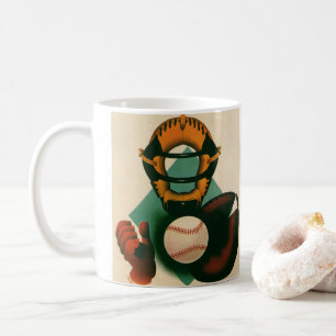 Vintage Sports Baseball Player, Catcher with Mitt Coffee Mug