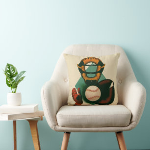 Vintage Sports Baseball Player, Catcher with Mitt Cushion