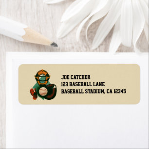 Vintage Sports Baseball Player, Catcher with Mitt Return Address Label