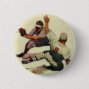 Vintage Sports Baseball, Player Sliding into Home 6 Cm Round Badge