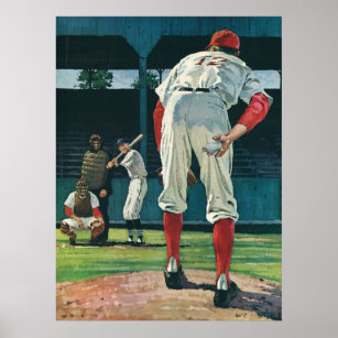 Vintage Sports Baseball Players Pitcher on Mound Poster