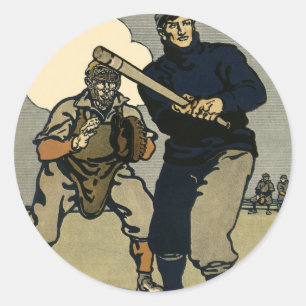 Vintage Sports Baseball Players, Stylised Art Classic Round Sticker