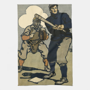 Vintage Sports Baseball Players, Stylised Art Tea Towel