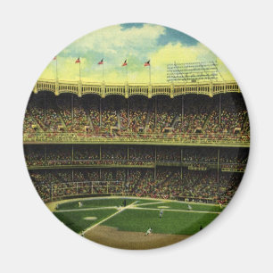 Vintage Sports Baseball Stadium with Crowds Magnet