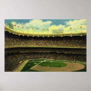 Vintage Sports Baseball Stadium with Crowds Poster
