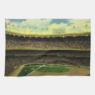 Vintage Sports Baseball Stadium with Crowds Tea Towel
