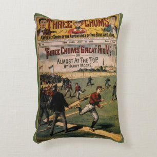 Vintage Sports Baseball Three Chums Magazine Cover Decorative Cushion