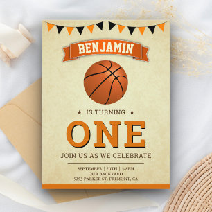 Vintage Sports Basketball 1st Birthday Party Invitation Postcard