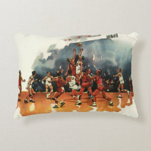 Vintage Sports Basketball Game, Basketball Players Decorative Cushion