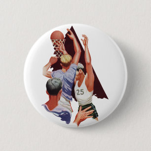 Vintage Sports, Basketball Players in a Game 6 Cm Round Badge