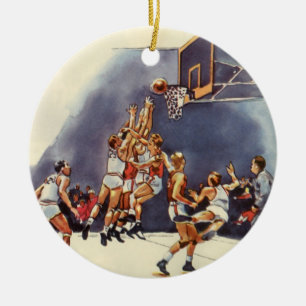 Vintage Sports Basketball, Players in a Game Ceramic Ornament