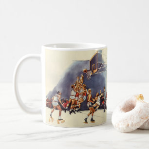 Vintage Sports Basketball, Players in a Game Coffee Mug