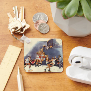 Vintage Sports Basketball, Players in a Game Key Ring