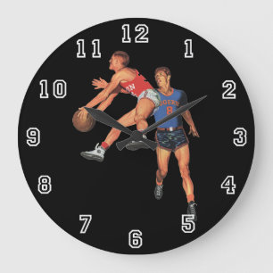 Vintage Sports, Basketball Players in a Game Large Clock