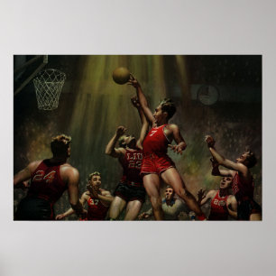 Vintage Sports Basketball, Players in a Game Poster