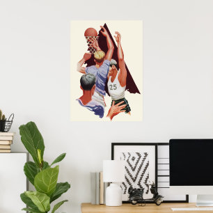 Vintage Sports, Basketball Players in a Game Poster