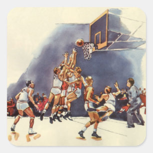 Vintage Sports Basketball, Players in a Game Square Sticker