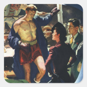 Vintage Sports Boxing, Boxer Leaving the Ring Square Sticker