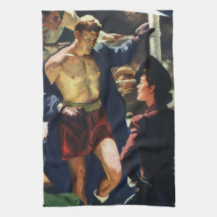 Vintage Sports Boxing, Boxer Leaving the Ring Tea Towel