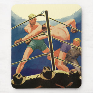 Vintage Sports Boxing, Boxers During a Match Mouse Pad
