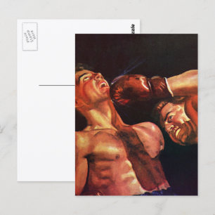Vintage Sports Boxing, Boxers Punching Fight Postcard