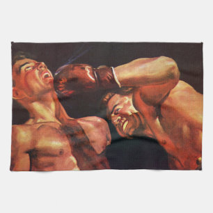 Vintage Sports Boxing, Boxers Punching Fight Tea Towel