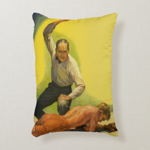 Vintage Sports Boxing, Referee with Boxer Knockout Decorative Cushion